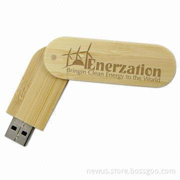 Greenwood Swivel USB Flash Drive with Wooden Shell and Rotatable Cap, 256MB to 8GB Capacity